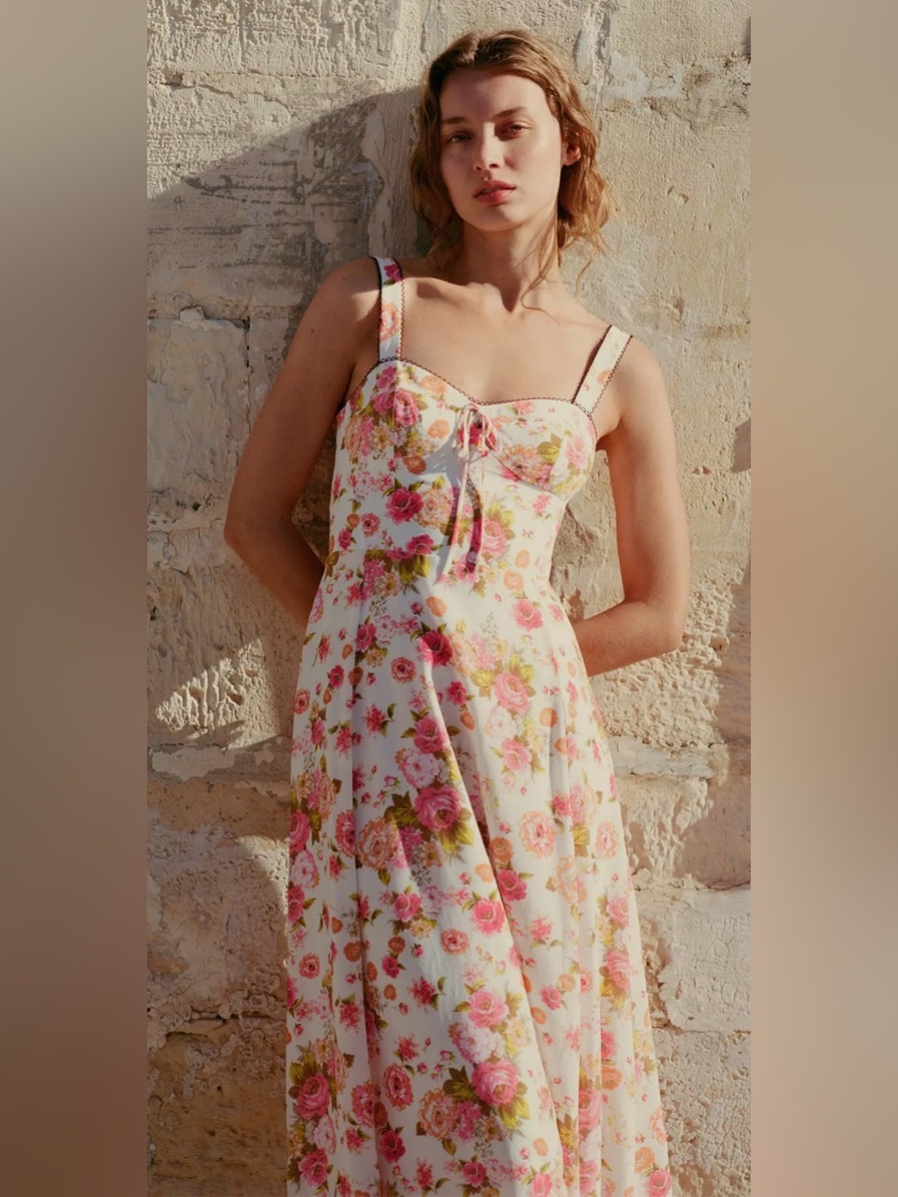 Maeve Anthropologie L Ivory Floral Sweetheart Midi Dress Open Back NWT $178